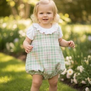 Beaufort Bonnet Company Brooksy Bubble Putney Plaid Pink Green 3T